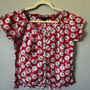 Boden Red Floral Short Sleeve Button-Front Women’s Top SZ 10